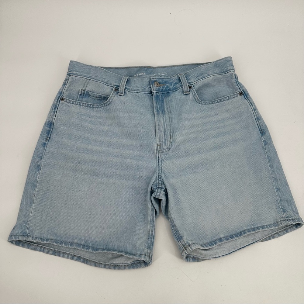 Old Navy Jean Shorts Womens 8 Blue Light Wash High Rise Slouchy Straight Denim